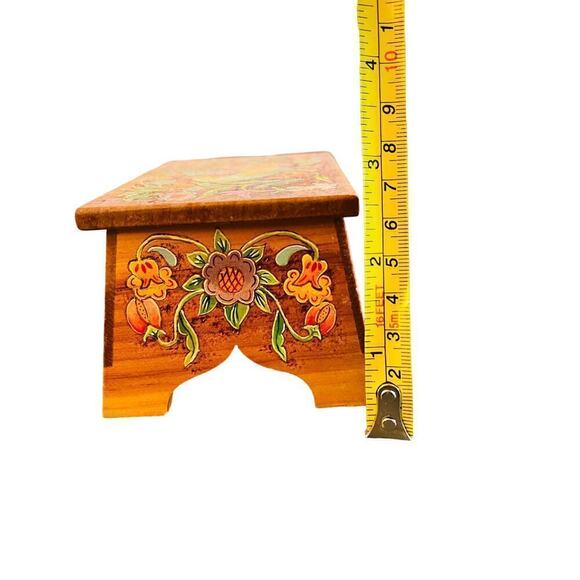 Irvin Herbein Folk Art wooden Bench box hand painted handmade - Picture 5 of 9